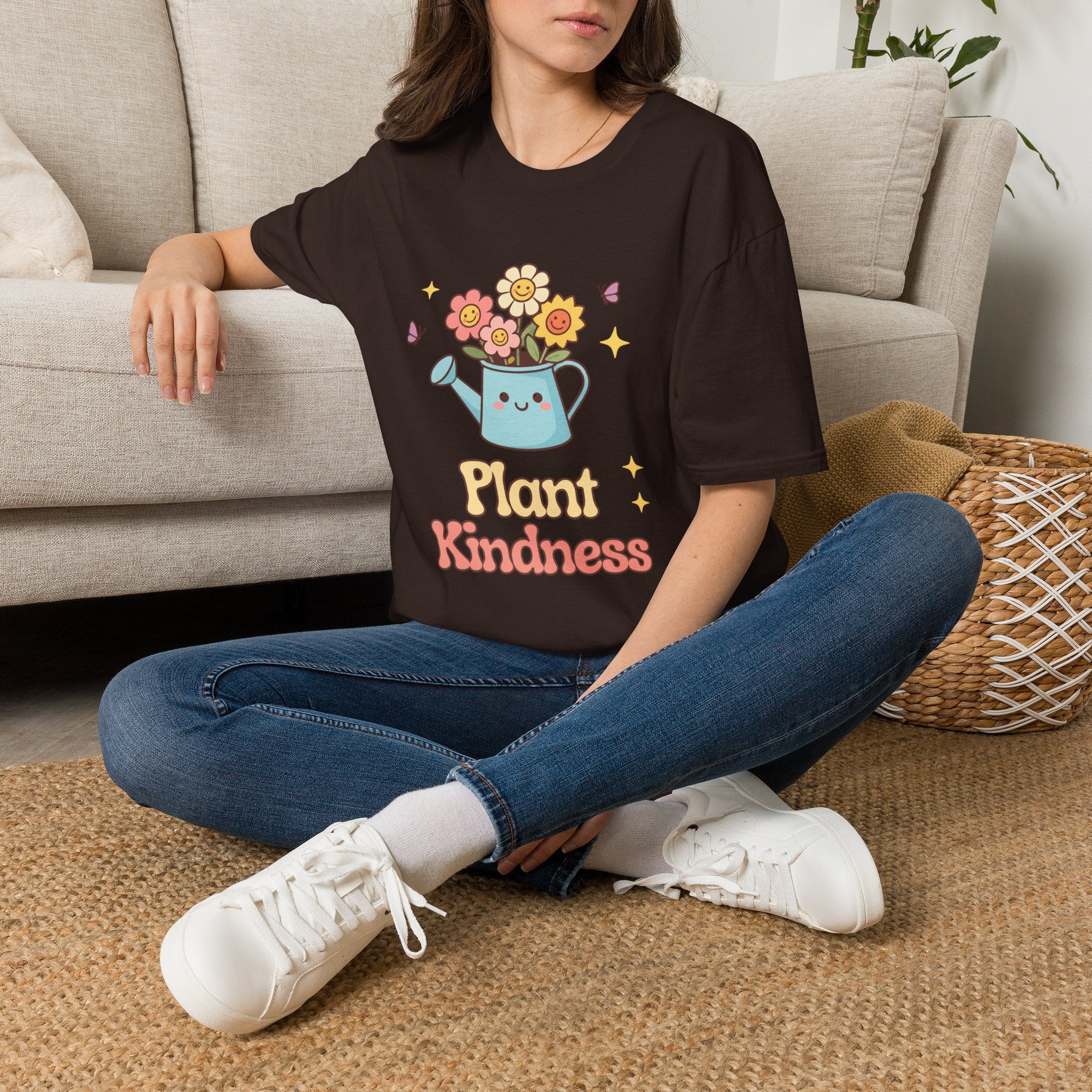 Plant Kindness T‑Shirt — Cute Watering Can Floral Graphic Tee
