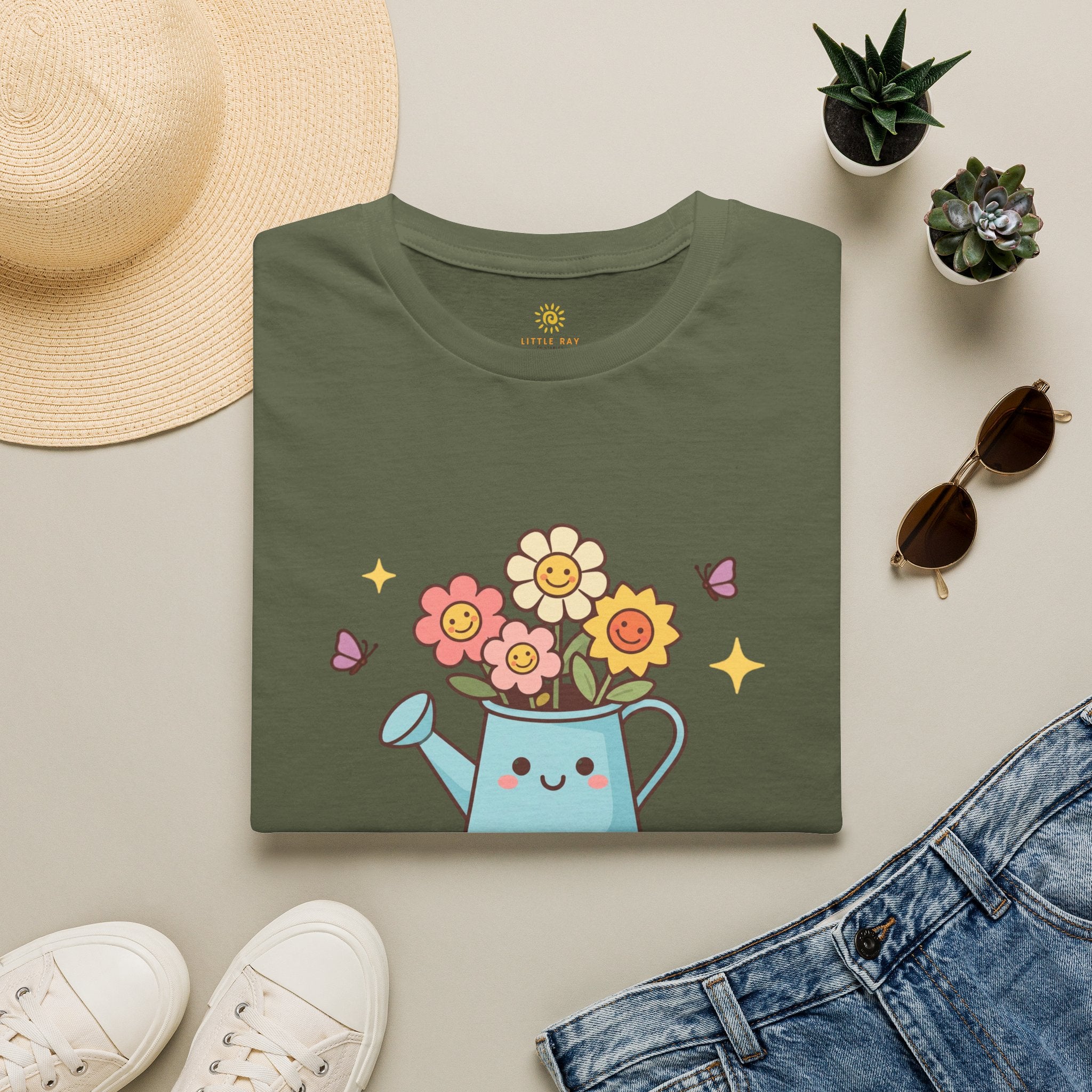 Plant Kindness T‑Shirt — Cute Watering Can Floral Graphic Tee