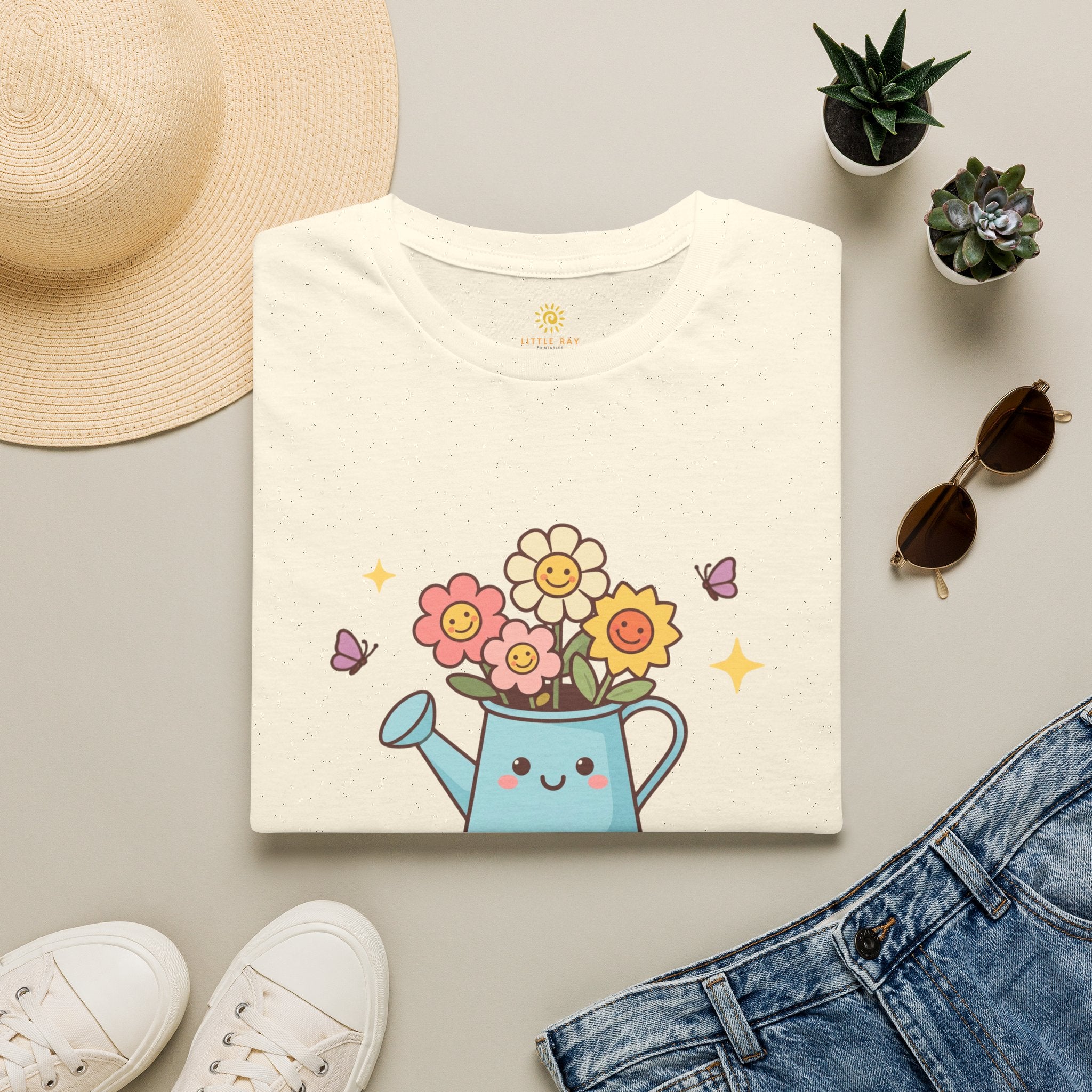 Plant Kindness T‑Shirt — Cute Watering Can Floral Graphic Tee