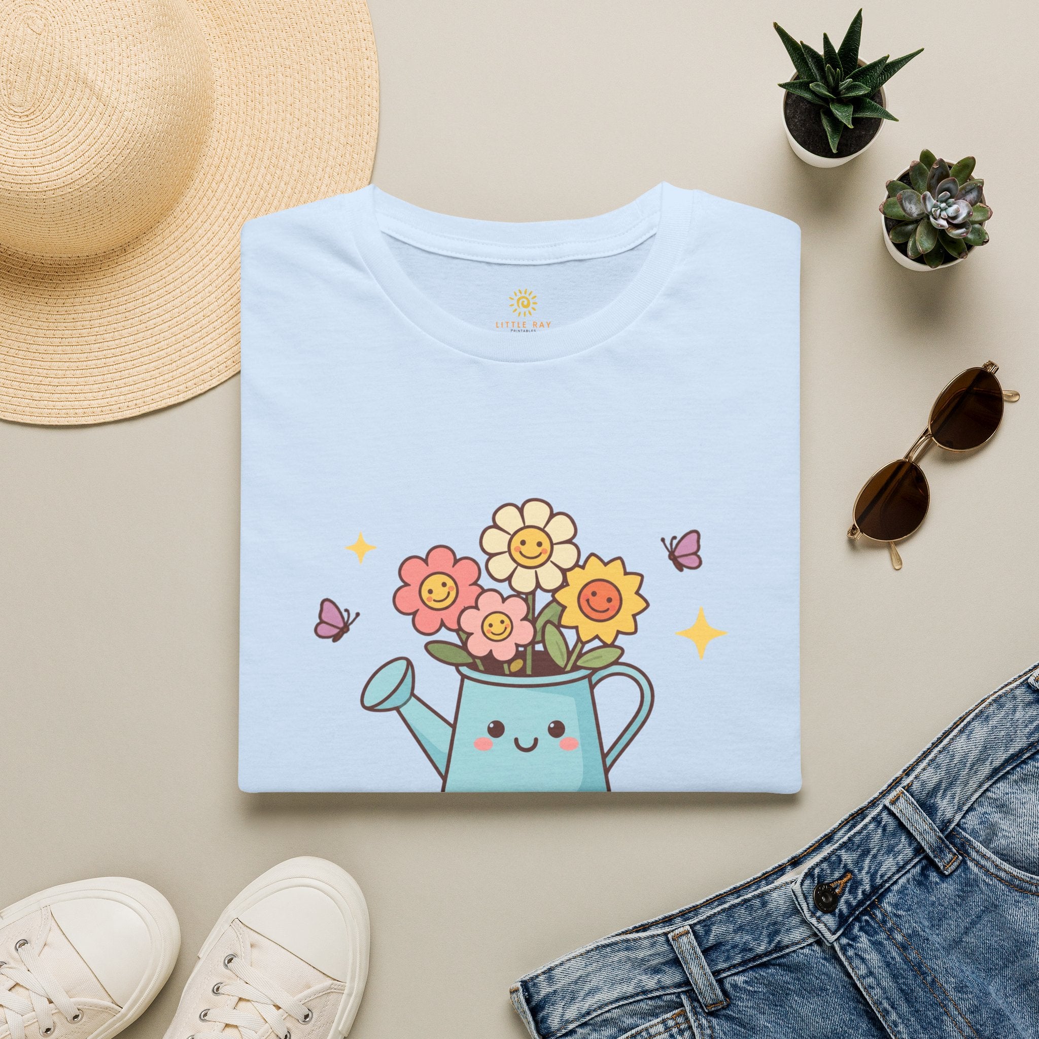 Plant Kindness T‑Shirt — Cute Watering Can Floral Graphic Tee