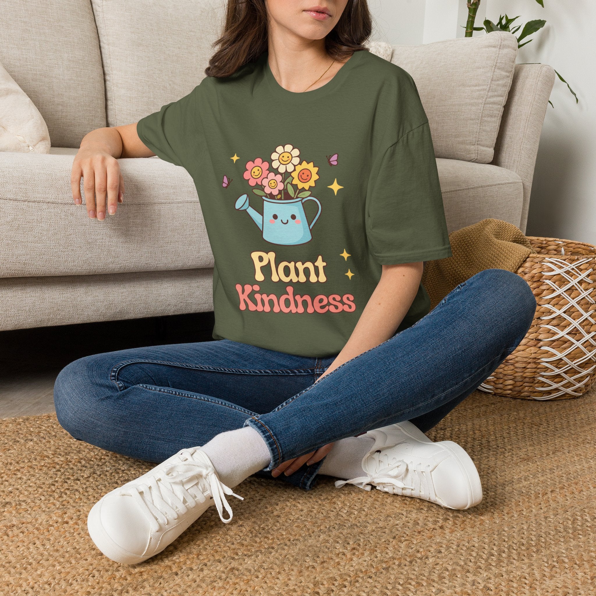 Plant Kindness T‑Shirt — Cute Watering Can Floral Graphic Tee