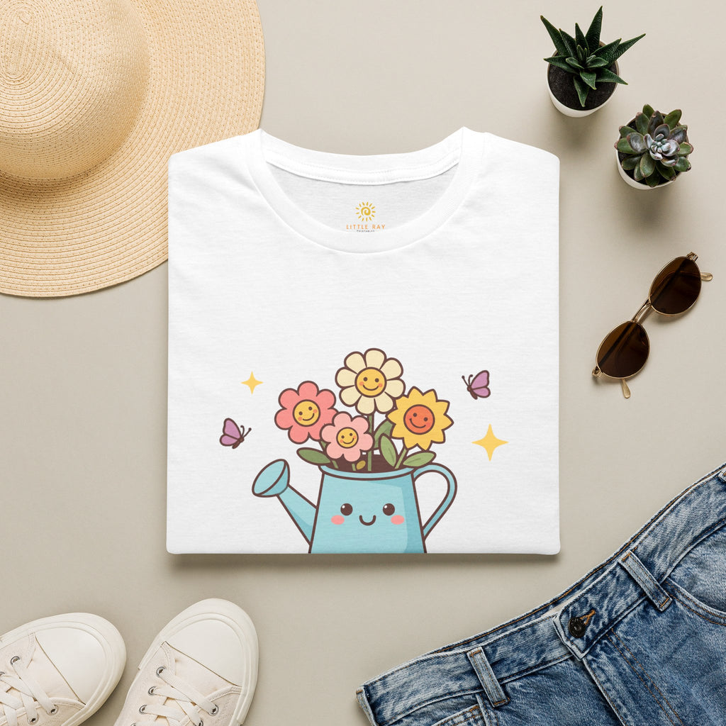 Plant Kindness T‑Shirt — Cute Watering Can Floral Graphic Tee