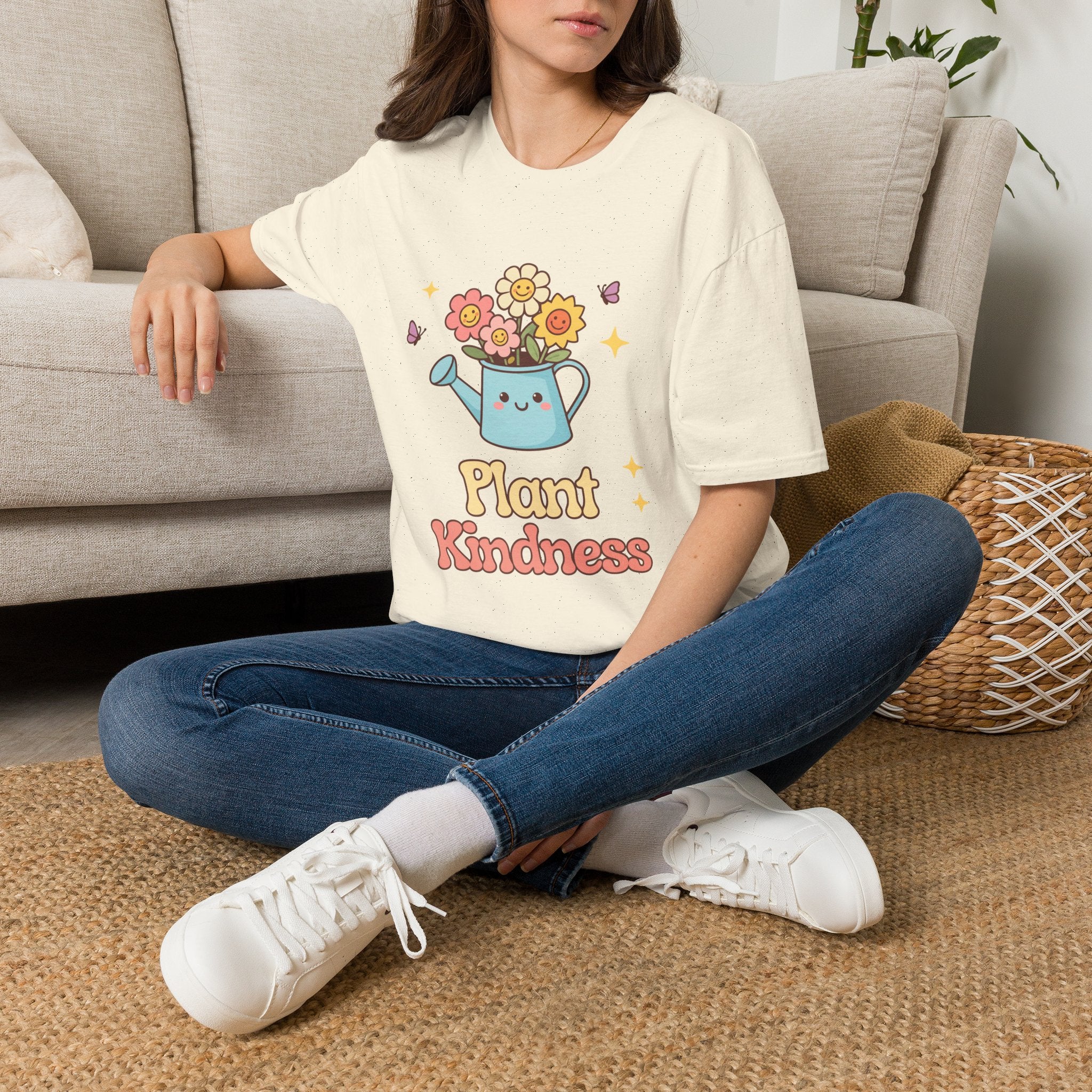 Plant Kindness T‑Shirt — Cute Watering Can Floral Graphic Tee